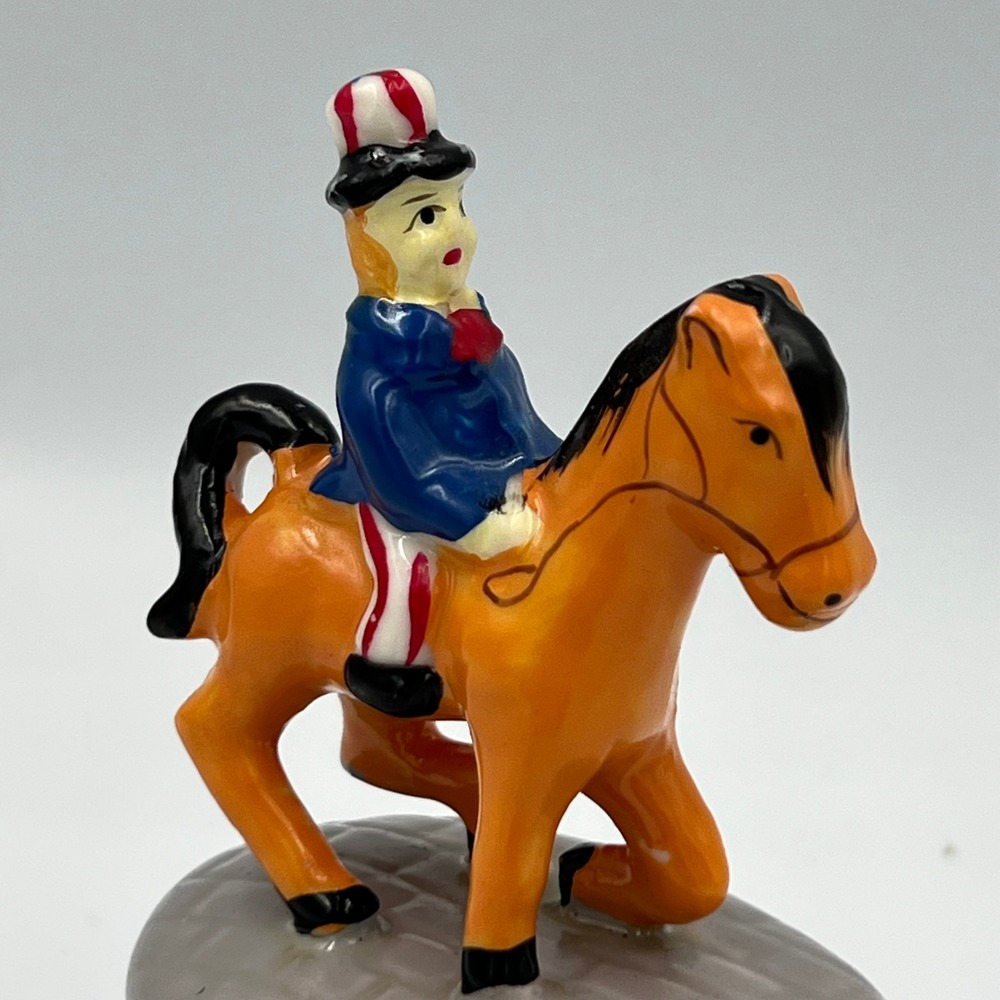 Vintage Uncle Sam Ceramic Trinket Box Americana Patriotic Jewelry Box Horse - Picture 3 of 11
